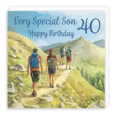 Image of Hunts England 40th Son Walking Birthday Card Milo&#039;s Gallery Age 40 Walkers Fun For Year Old Hiking Fan Forty