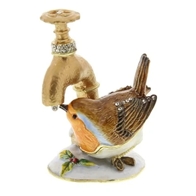Image of Robin Drinking From Tap Treasured Trinket Box / Decorative Keepsake Ornament (New)
