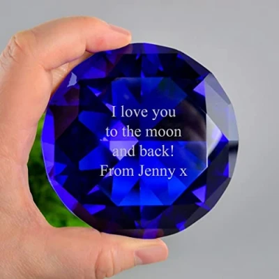 Image of The Gift Experience Engraved Blue Diamond Shaped Paperweight with Any Message
