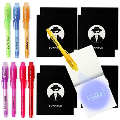 Image of BONNYCO Invisible Ink Pen and Notebook, Pack of 8 Stocking Fillers for Kids Birthday Parties Boys &amp; Girls Party Bag Fillers, Favours Pinata Toys School Prizes Gifts Children