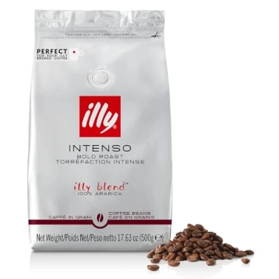 Image of illy Coffee Intenso Beans Dark Roast 100% Arabica Whole Ideal for Moka Pots, Filter Coffee, Espresso and Lungo Coffees 500g Refill Pouch