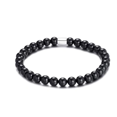 Image of Philip Jones Black Onyx Gemstone Stretch Bracelet for Women