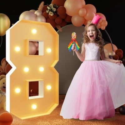 Image of LED Marquee Light Up Number 8, Large Decor, Mosaic Lights Sign for Party Birthday Proposal Anniversary Wedding Backdrop, 120CM/4FT