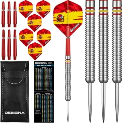 Image of Designa D0735 Patriot 22g Premium 90% Tungsten Straight Barrel National Flag Darts, Spain, Silver
