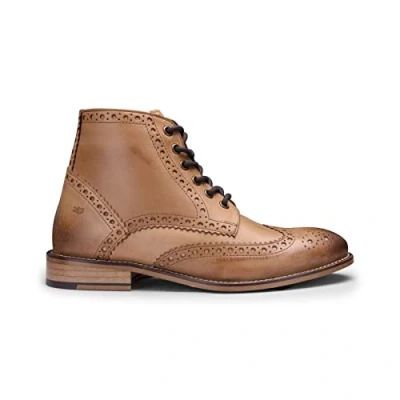 Image of Mens Tan Leather Classic Retro Smart Oxford Formal Laced Vintage Ankle Boots