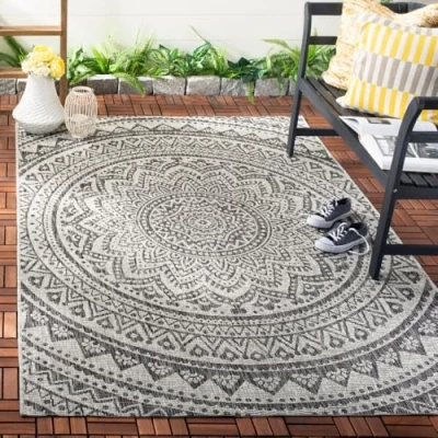 Image of SAFAVIEH Contemporary Rug for Indoor &amp; Outdoor Courtyard Collection, Short Pile, in Light Grey and Black color, 160 X 231 cm