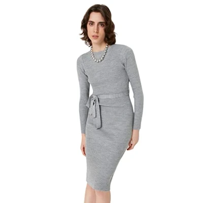 Image of Trendyol Women Midi Bodycon Regular Knitwear Dress Grau