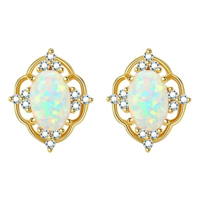 Image of KristLand Opal Stud Earrings Gold 925 Sterling Silver Plated Earring with Sparkly Cubic Zirconia Party Birthday Gift for Woman Ladies