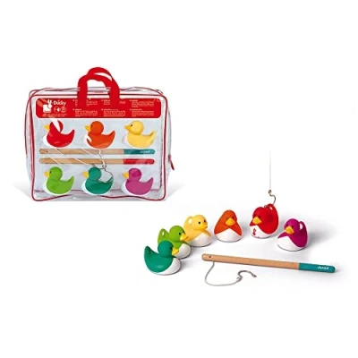 Image of Janod Ducky Fishing Game Multi Colour Ducks 6 + 2 Poles to Take Everywhere Bath Toy and Outdoor From Years Old, J03246