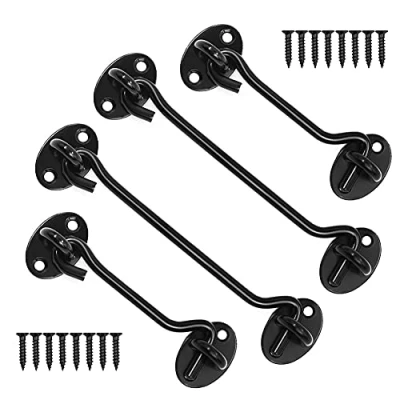 Image of Cabin Hook,Stainless Steel Door Hook and Eye Latch 4Pack Black Heavy Duty Cabinet Latches for Barn Door, Window,Gate,Closet Shed