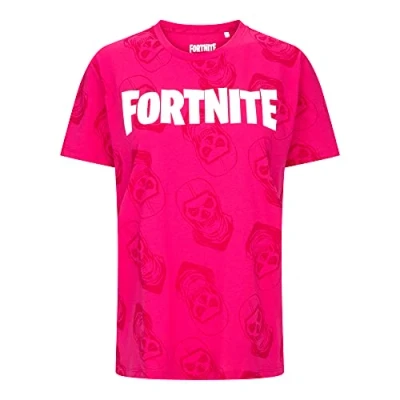 Image of Epic Games Fortnite Girls Teenagers Skull Trooper Short Sleeve T Shirt Fuchsia 13 14 Years