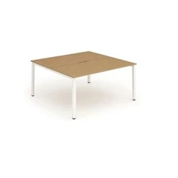 Image of Evolve B2B White Frame Bench Desk 1400 Oak (2 Pod) BE155