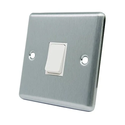 Image of AET CSC1GSWIWHI Satin Chrome Classical Intermediate White Insert Plastic Rocker Switch 10 Amp Single 1 Gang Light Switch, 240 V
