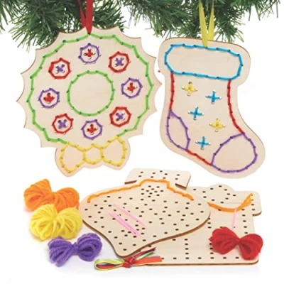 Image of Baker Ross FC244 Christmas Wooden Threading Decoration Kits Pack of 5, Introduction to for Beginners, Educational Crafts Kids, Ideal Arts and Project