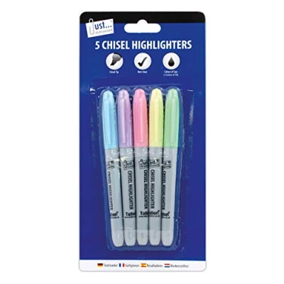 Image of Just stationery 5 Pastel chisel tip Highlighters