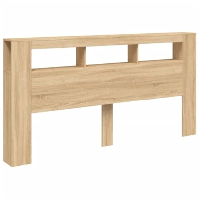 Image of vidaXL LED Headboard 200 cm Sonoma Oak Engineered Wood Adjustable RGB Lights Durable Construction Multiple Built in Storage Spaces