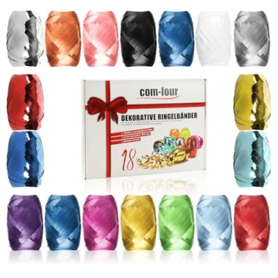Image of com four® 18x striped ribbon in bright colors 20 m per roll great set of gift ribbons for handicrafts and packaging poly (Decorative)