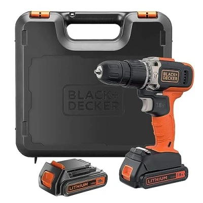 Image of BLACK+DECKER 18 V Cordless 2 Gear Combi Hammer Drill and Kitbox, x 1.5 Ah Lithium Ion Batteries, BCD003C2K GB