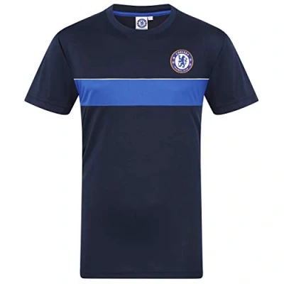 Image of Chelsea FC Official Gift Mens Poly T Shirt Navy Royal Stripe XL