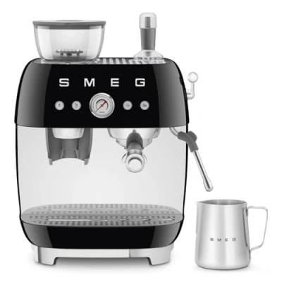 Image of Smeg EGF03BLUK Espresso Coffee Machine with Grinder, 20 Bar Pump, 2.4L, 1650W, Black