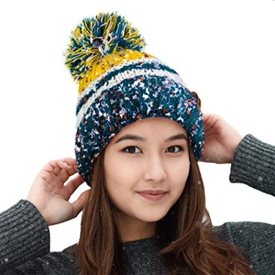 Image of RockJock R80 Thermal Insulating Ribbed Beanie Bobble Hat with Cosy Fleece Lining Teal/Grey