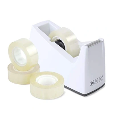 Image of Rapesco 1620 300 Tape Dispenser and 4 Rolls, White