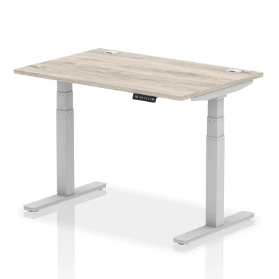 Image of Air 1200x800mm Height Adjustable Desk Grey Oak Cable Ports Silver Leg