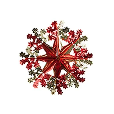 Image of PMS International Snow White Christmas Foil Ceiling Decorations Red &amp; Gold 40cm 3D Snowflake