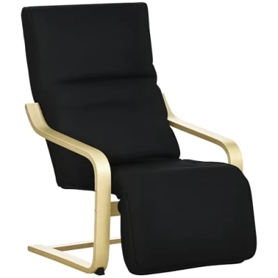 Image of HOMCOM Wooden Lounging Chair Deck Relaxing Recliner Lounge Seat with Adjustable Footrest &amp; Removable Cushion, Black