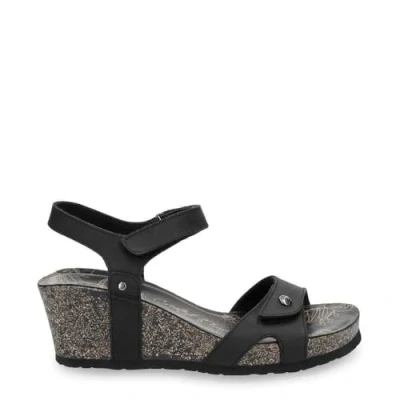 Image of Panama Jack Women&#039;s Julia B1 Black Wedge Leather Ankle Sandals