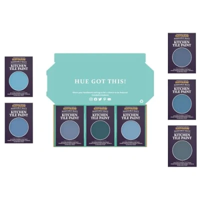 Image of Rust Oleum Kitchen Wall Tile Paint in Matt Finish Deep Blue Tester Box