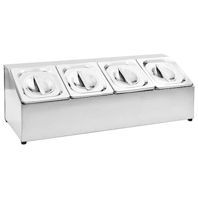 Image of vidaXL Stainless Steel Gastronorm Container Holder with 4 GN Pans Perfect for Restaurants, Hotels, Home Includes Matching Lids