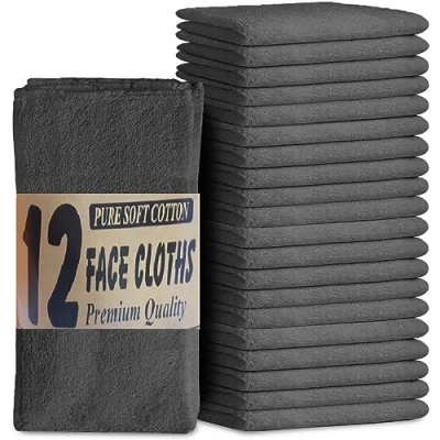 Image of TOWELBAY 12 x Wash Cloths Set (30 30 cm) 100% Egyptian Combed Cotton Flannel Face Towels for Hotel Spa Gym Makeup Remover Quick Dry And Absorbent (Charcoal)