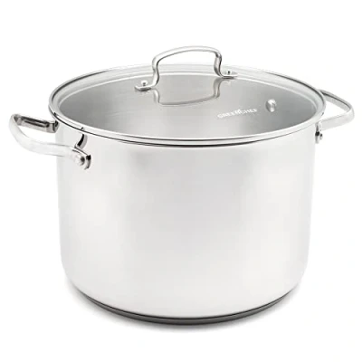 Image of GreenChef Profile Plus Healthy Ceramic Non Stick Stainless Steel 24cm/7.6 Litre Casserole Dish with Tempered Glass Lid, PFAS Free, Induction, Heavy Duty, Oven safe up to 200˚C, Silver