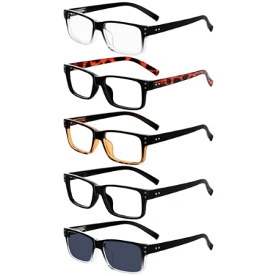 Image of Eyekepper Mens Vintage Reading Glasses 5 Pack Include Sunglasses for Men Outdoor Reading,Reader Eyeglasses Women