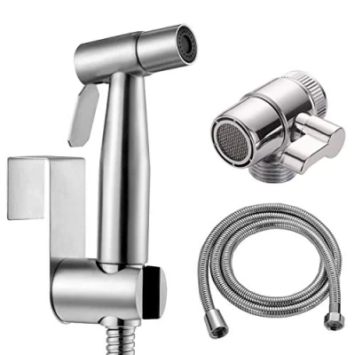 Image of Bidet Shower Kit Stainless Steel Hand for Toilet with 2 Way Diverter, 1.5m Hose and Holder