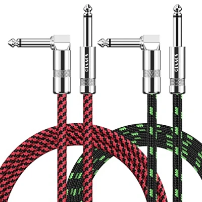 Image of Sovvid Guitar Cable 10FT 2 Pack Instrument Cord Electric AMP for Bass Keyboard 1/4 Inch Right Angle Green and Red