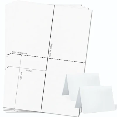 Image of OfficeGear Large (A6 Size) Tent Cards Table Place 100 Pack of 190gsm Perforated Scored Printable Folding Name for Hotels Restaurants Conference Events 105mm x 148.5mm When Folded