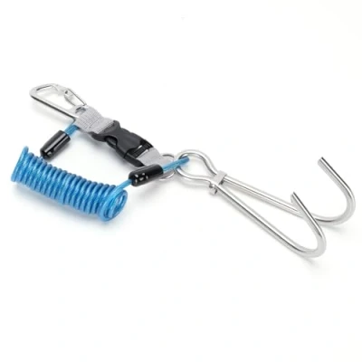 Image of Tbest Scuba Diving Reef Hook Stainless Steel Safety Accessories with Spiral Coil Lanyard Quick Release Buckle (Blue)