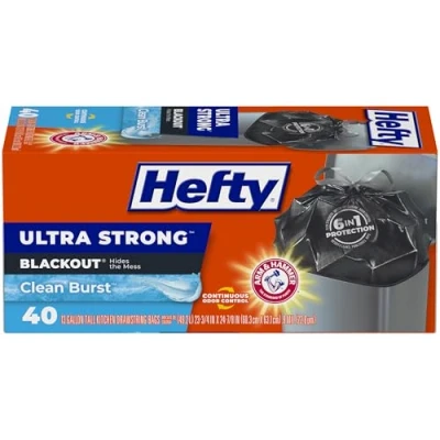 Image of Hefty Ultra Strong Tall Kitchen Trash Bags Clean Burst, Black, 13 Gallon, 40 Count