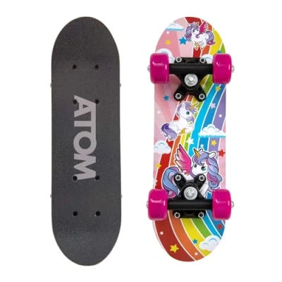 Image of Atom 17&quot; Skateboard For Beginners Or Pro&#039;s Kids &amp; Teenager Maple With 3&quot; PP Trucks Mini Cruiser Complete Board Suitable All Aged 5+ (Unicorn)
