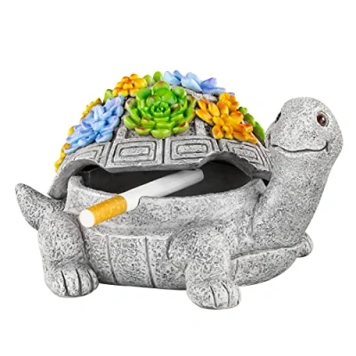 Image of Grovind Ashtray, Outdoor Ashtray with Lid Smokeless Waterproof Ash Tray Cute Turtle Decor, Resin for Cigarettes Home Office, Porch Patio Decorations Indoor