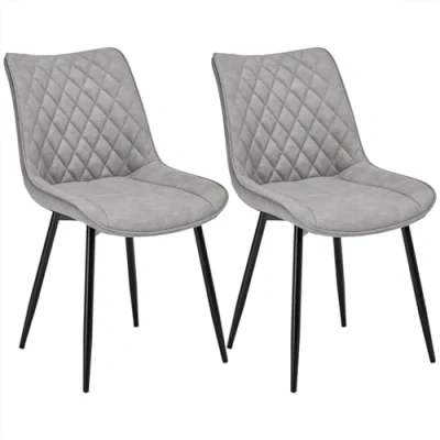 Image of WOLTU Dining Chairs Set of 2 pcs Kitchen Counter Lounge Leisure Living Room Corner Grey Leatherette Reception with Backrest and Padded Seat