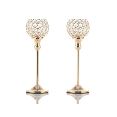 Image of 2 Pack Crystal Tea Light Candle Holders Candlesticks for Coffee Table Decorative Home Accessories Weddings and Parties (Gold, 30CM)