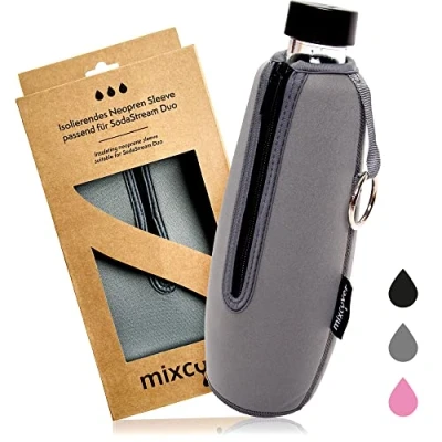 Image of mixcover Insulated bottle protector compatible with SodaStream Crystal and Duo glass bottles, protective cover for protection against breakage scratches, colour grey