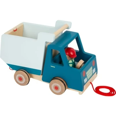 Image of small foot Pull Along Dump Truck made of wood, motor skills toy and baby walker, for children aged 18+ months, 12348