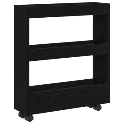 Image of Narrow Bathroom Cabinet with Wheels Black Oak Engineered Wood Vidaxl