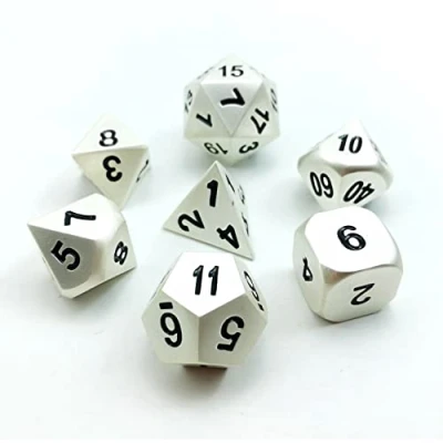 Image of Bescon RPG Metal Dice Set of 7 Matt Pearl Silver Effect Solid Polyhedral Role Playing Game 7pcs