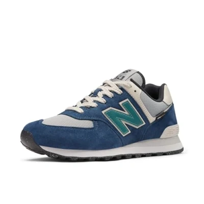Image of New Balance U574 Unisex Trainers, Size: 3.5, Blue Leather and textile