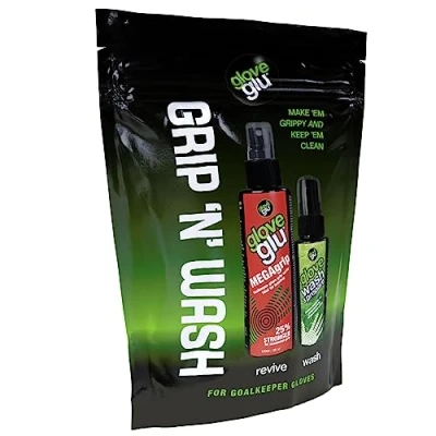 Image of gloveglu Unisex Mega Bundle Grip &#039;N&#039; WASH, 120ml and 50ml Glove Wash &amp; Prepare. For all Goalkeeping Gloves